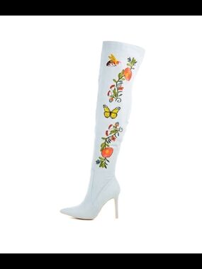 Cape Robbin Embroidered Light Blue Over-the-Knee Stiletto Boot 6.5M